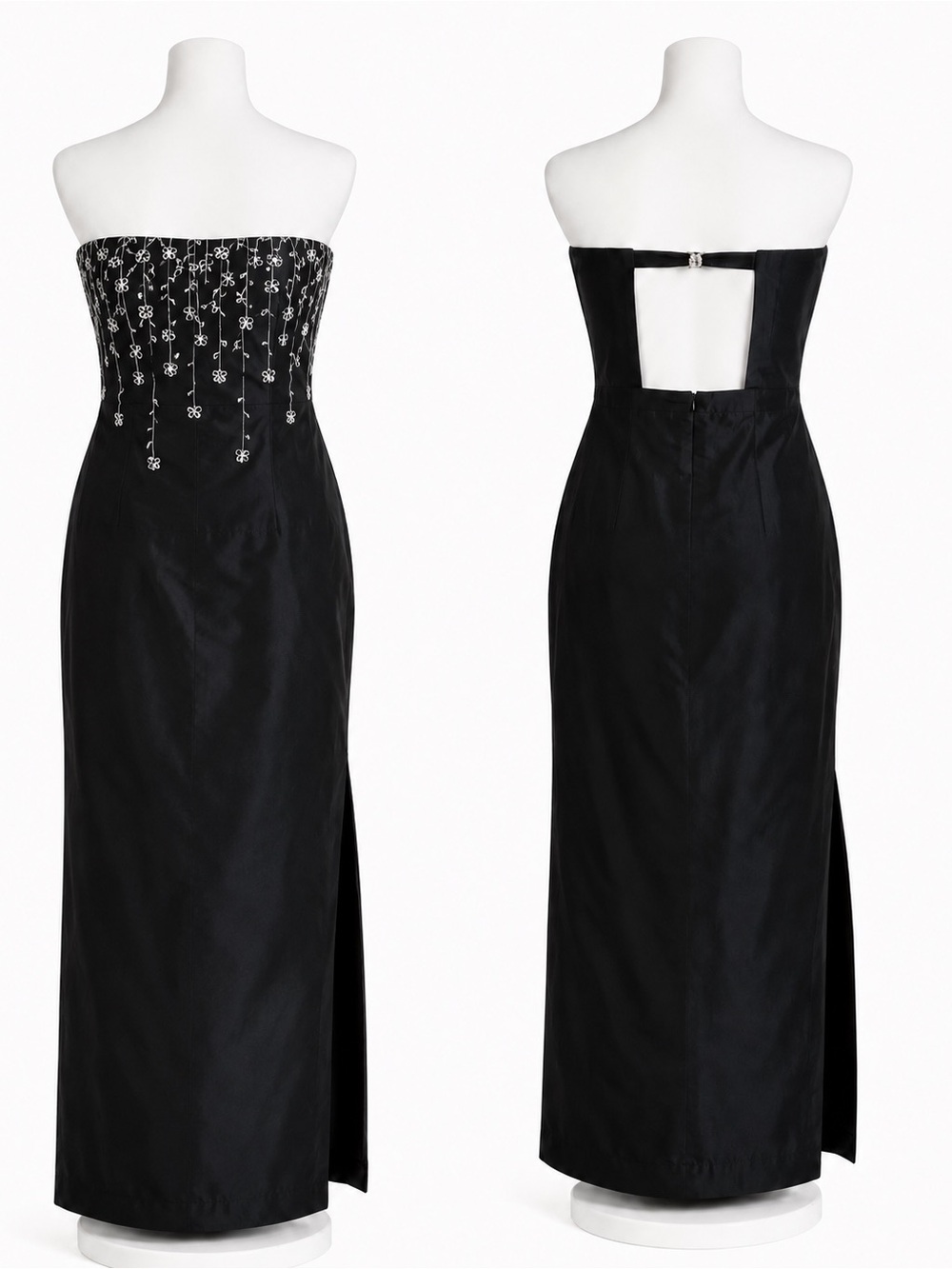 Jessica McClintok Gunne Sax Black Strapless Embroidered Floral Dress Gown Y2K